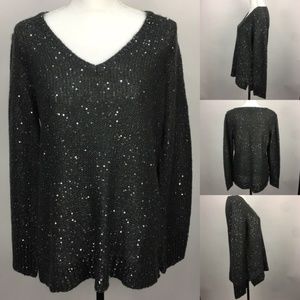 Apt 9 Gray Knitted Vneck Sweater w Silver Sequin‎